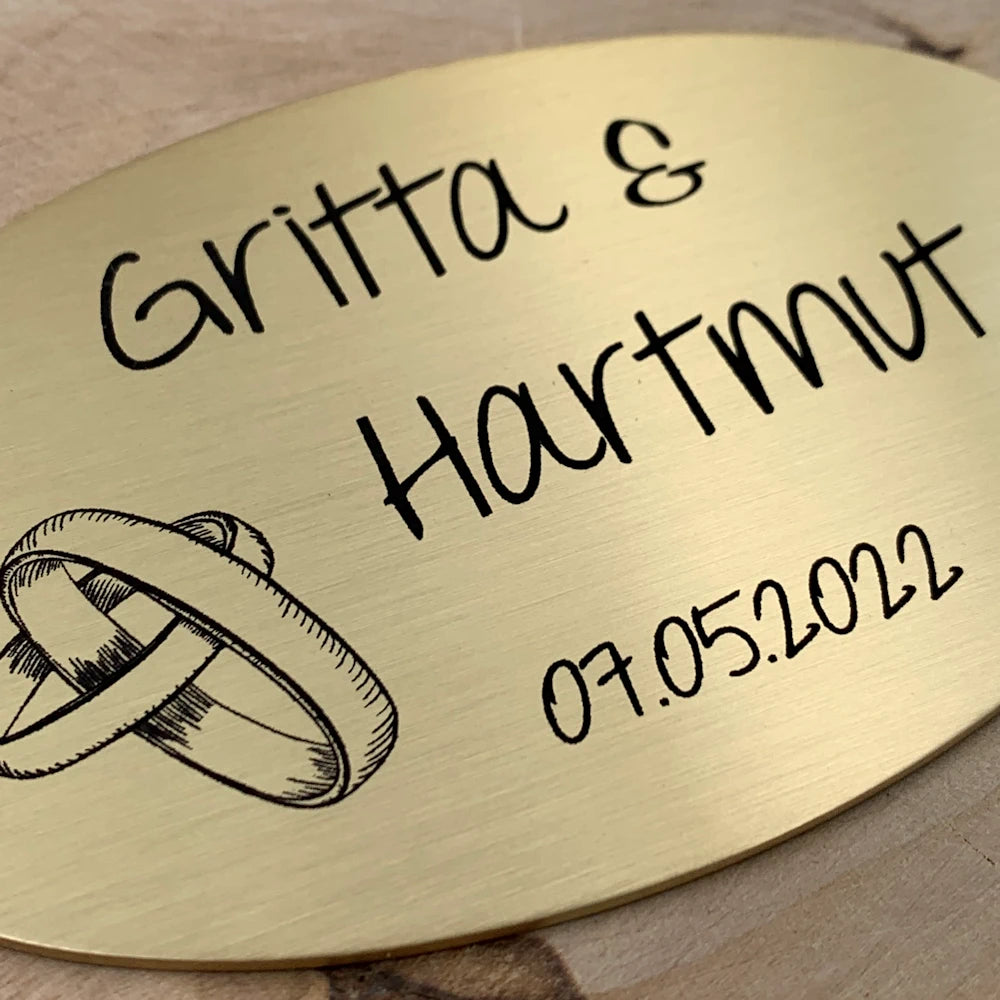 Hochzeitsschild Messing | Personalisiert mit Name, Datum oder Text | Oval