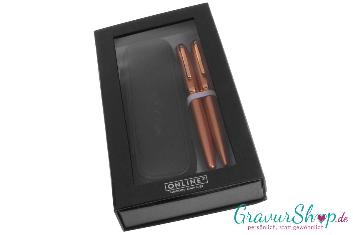 Online Eleganza Rosegold Schreibset mit Gravur+ Lederetui