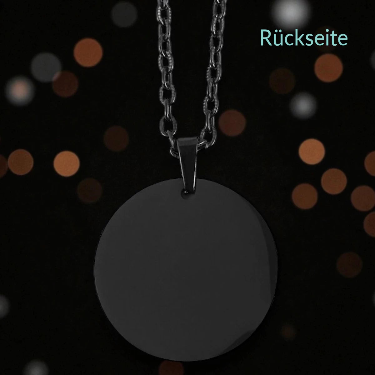 Personalisierte Kette mit Foto | Edelstahl schwarz Coin Rund | Inkl. Kette