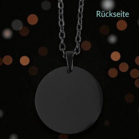 Personalisierte Kette mit Foto | Edelstahl schwarz Coin Rund | Inkl. Kette