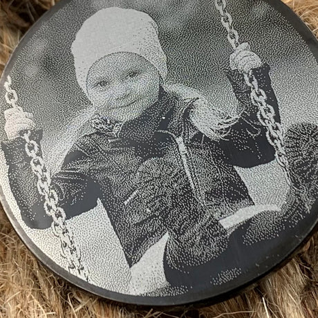Personalisierte Kette mit Foto | Edelstahl schwarz Coin Rund | Inkl. Kette