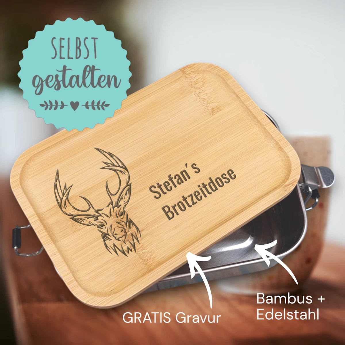 Personalisierte Lunchbox "Bambus" | Selbst gestalten und designen | Name, Text, Motive frei wählbar