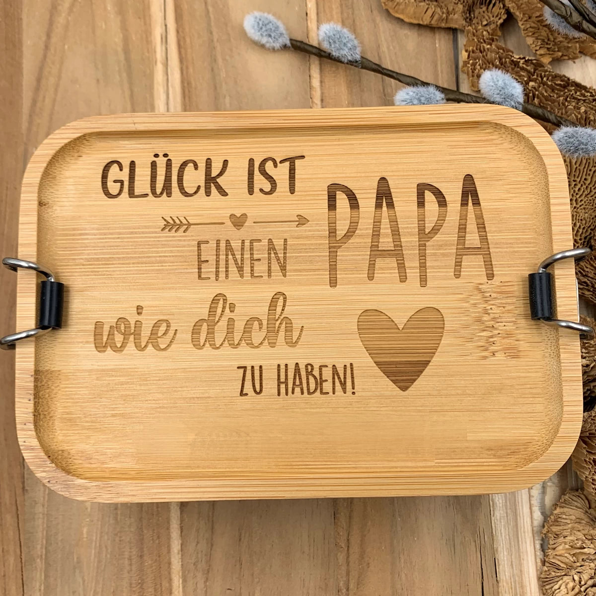 Lunchbox "Bambus" | Glück ist, einen Papa wie dich zu haben | Personalisiert mit Widmung, Namen