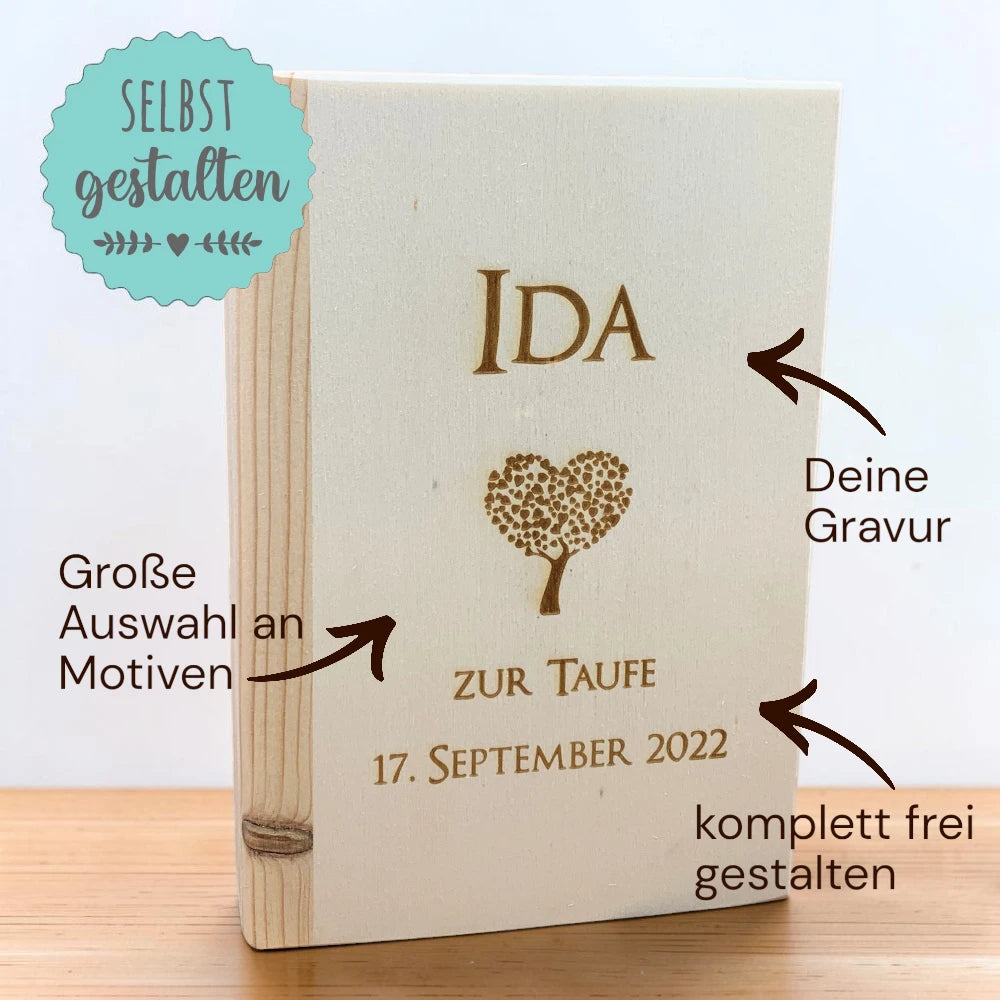 Personalisierte Spardose "Sparbuch" | Selbst gestalten mit Name, Text und Motiven