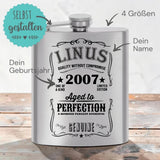 Flachmann zum Geburtstag | Aged to Perfection mit Name + Geburtsjahr | kostenlose Gravur