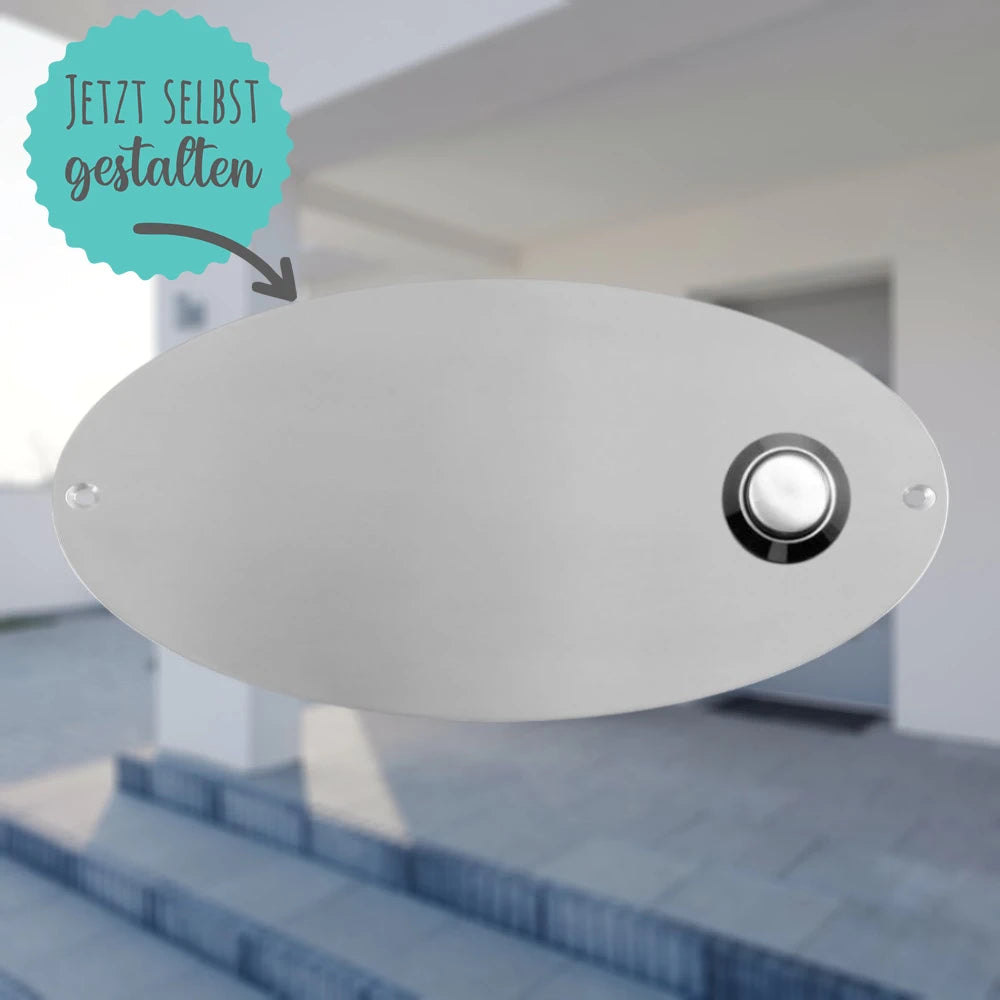 Klingelplatte Edelstahl - Oval Typ 1 | Personalisiertes Türschild mit Klingel | selbst gestalten
