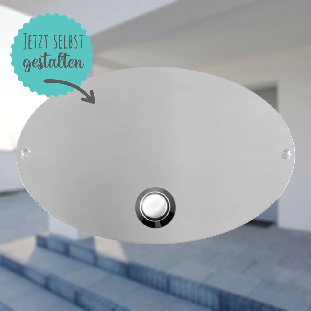 Klingelplatte Edelstahl - Oval Typ 2 | Personalisiertes Türschild mit Klingel | selbst gestalten