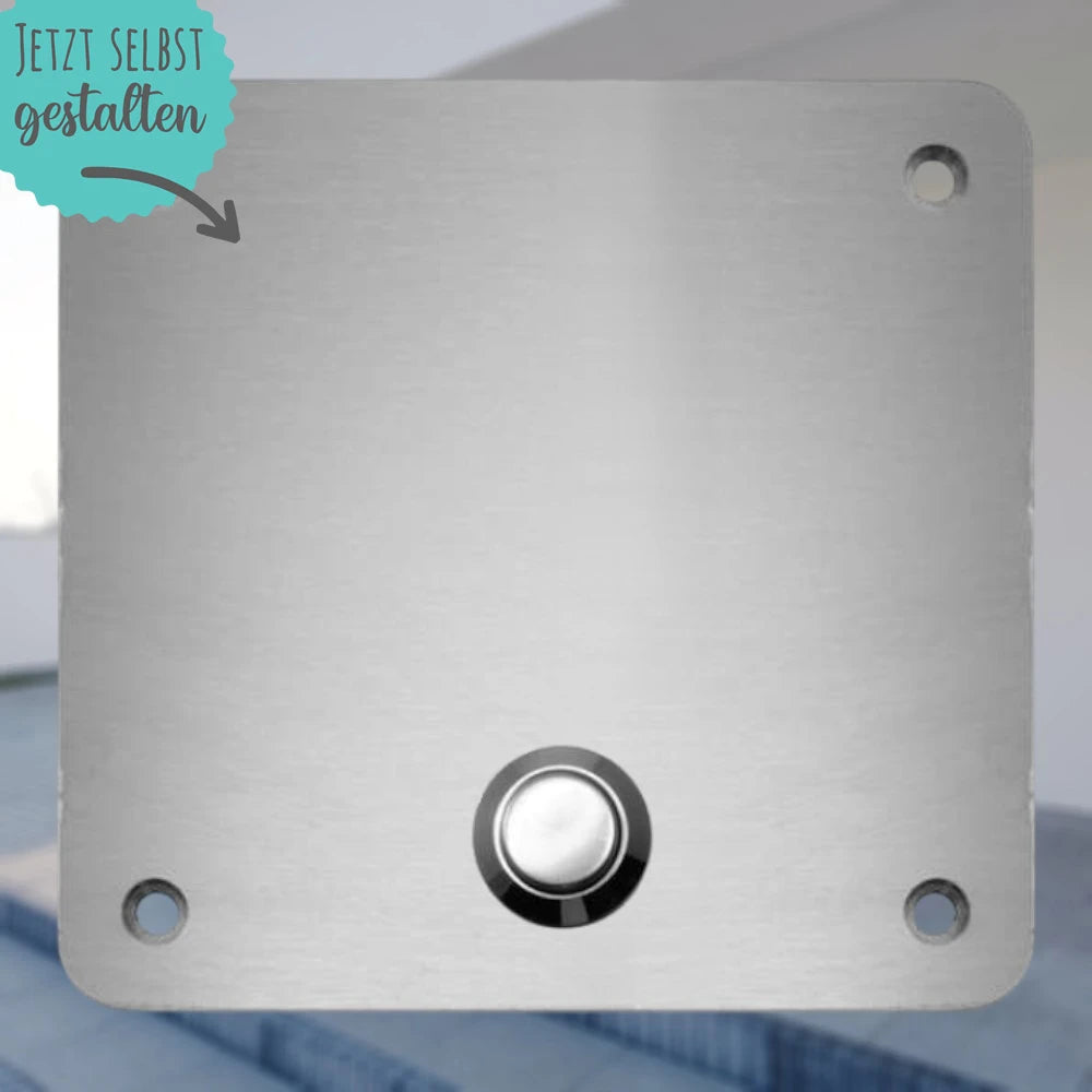 Klingelplatte Edelstahl - Quadrat | Personalisiertes Türschild mit Klingel | selbst gestalten
