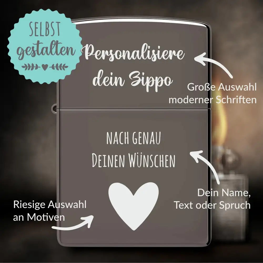 Original Zippo® Black Ice | Feuerzeug mit Gravur | Personalisiertes Sturmfeuerzeug