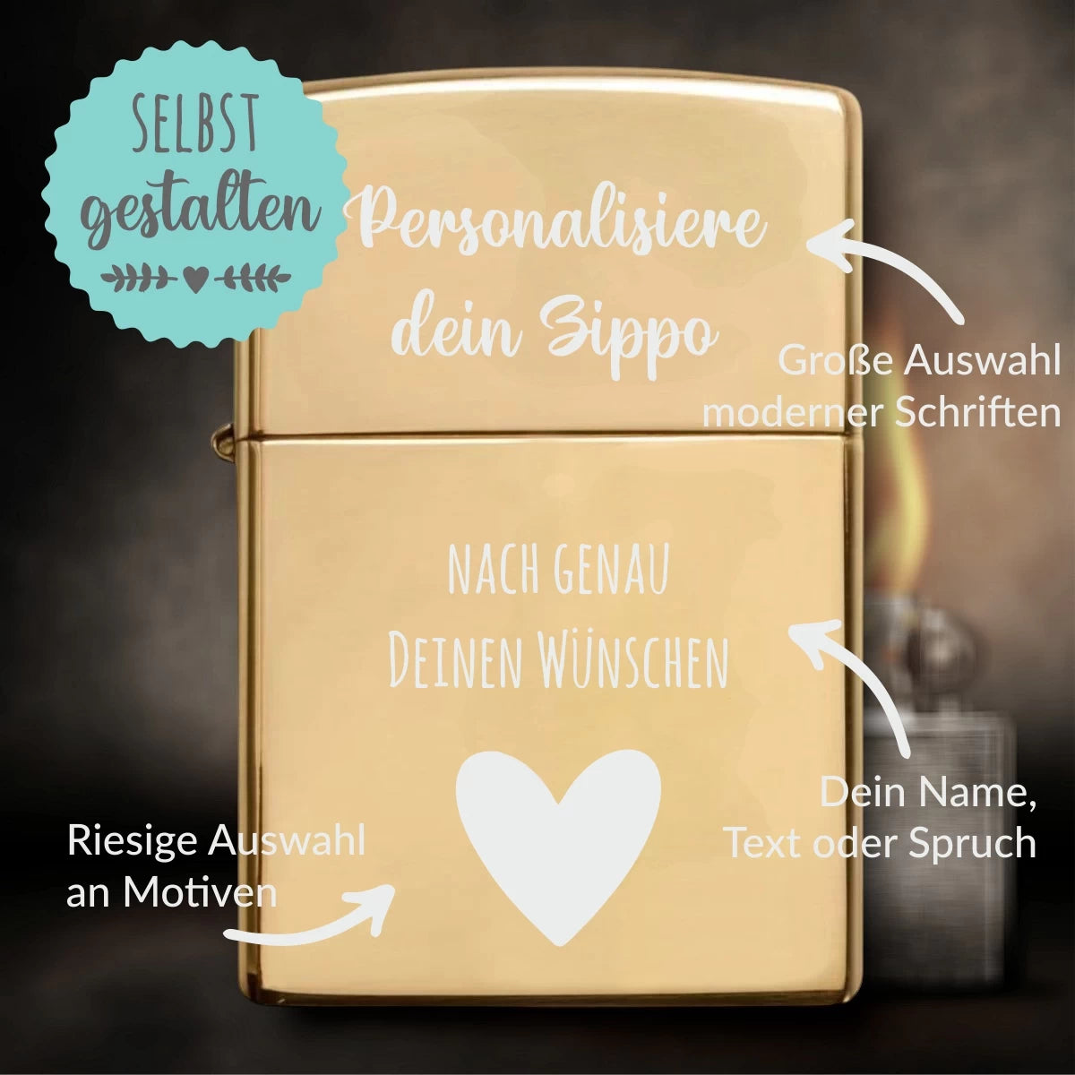 Original Zippo® Brass High Polished | Feuerzeug mit Gravur | Personalisiertes Sturmfeuerzeug