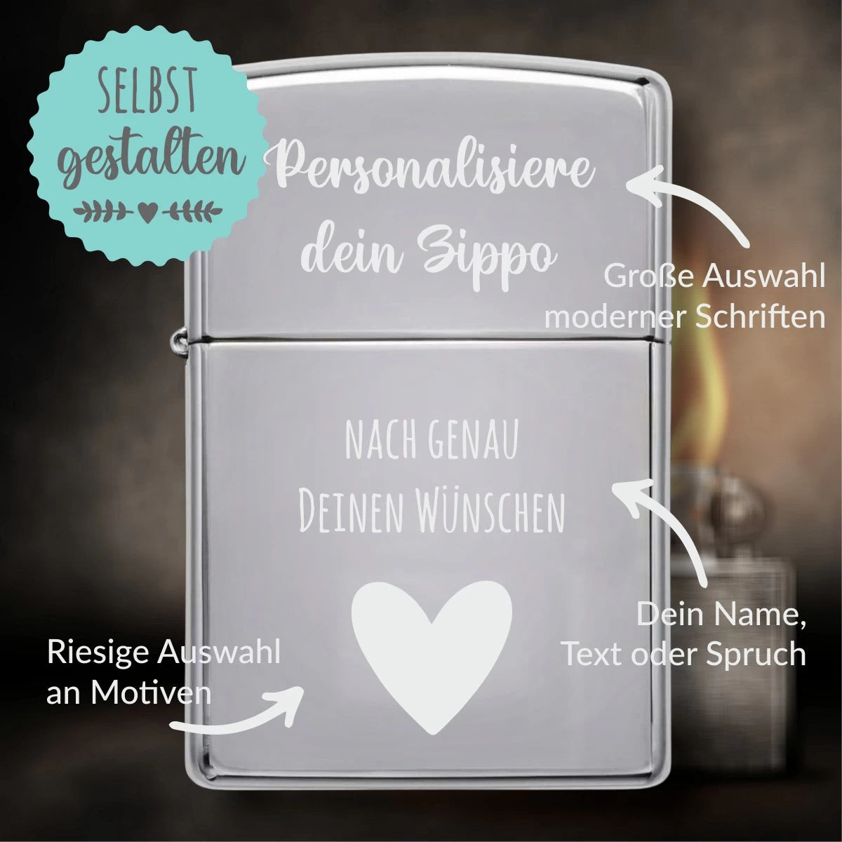 Original Zippo® Chrome High Polish | Feuerzeug mit Gravur | Personalisiertes Sturmfeuerzeug