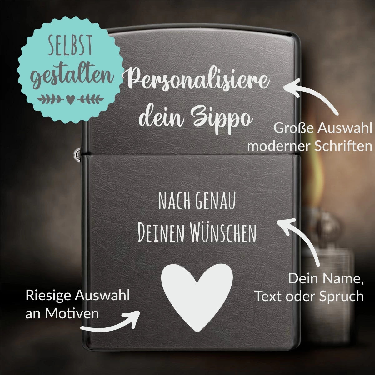 Original Zippo® Gray Dusk | Feuerzeug mit Gravur | Personalisiertes Sturmfeuerzeug