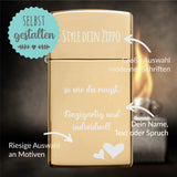 Zippo®Slim mit Gravur | Brass High Polish | Personalisiertes Sturmfeuerzeug