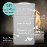 Zippo®Slim mit Gravur | Chrome High Polish | Personalisiertes Sturmfeuerzeug