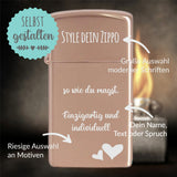 Zippo®Slim mit Gravur | High Polish Rose Gold | Personalisiertes Sturmfeuerzeug
