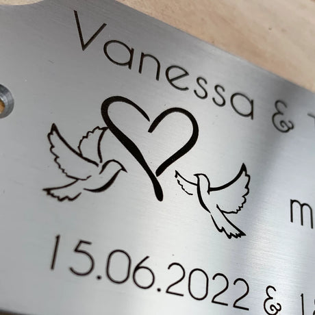 Hochzeitsschild Edelstahl | Personalisiert mit Name, Datum oder Text | Eckig abgerundete Ecken