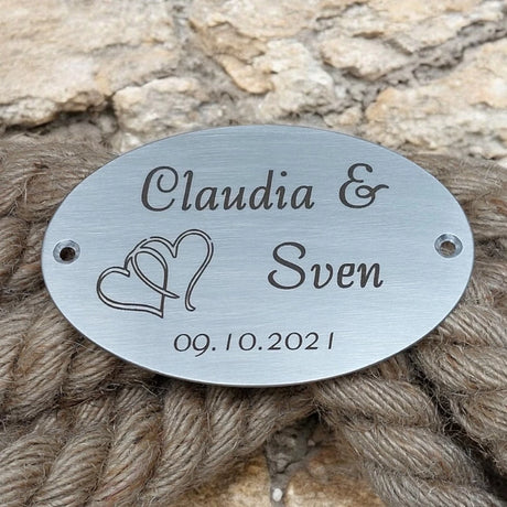 Hochzeitsschild Edelstahl | Personalisiert mit Name, Datum oder Text | Oval