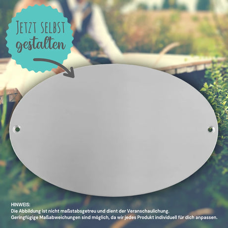 Hochzeitsschild Edelstahl | Personalisiert mit Name, Datum oder Text | Oval
