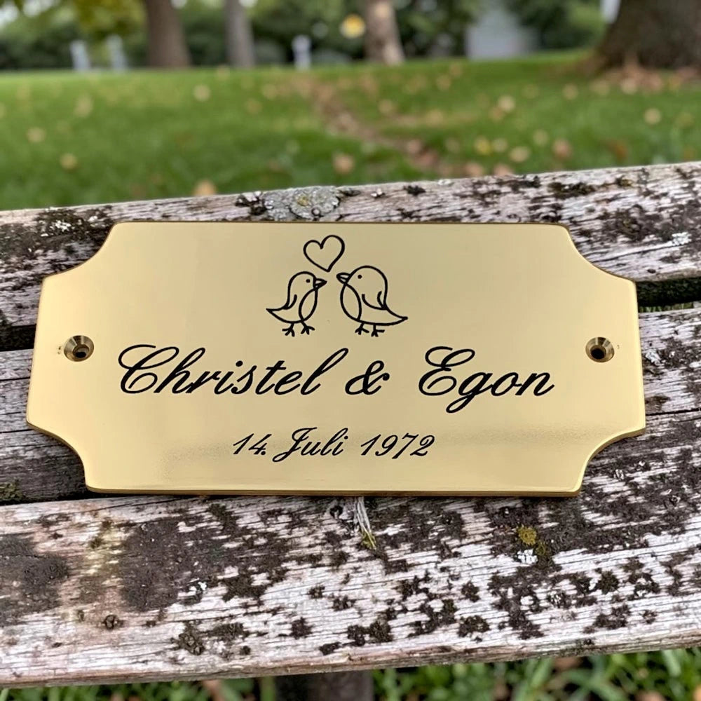 Hochzeitsschild Messing | Personalisiert mit Name, Datum oder Text | Eckig abgerundete Ecken