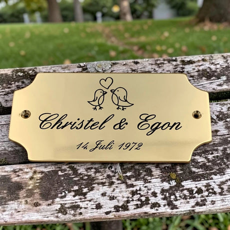 Hochzeitsschild Messing | Personalisiert mit Name, Datum oder Text | Eckig abgerundete Ecken