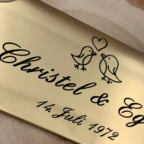 Hochzeitsschild Messing | Personalisiert mit Name, Datum oder Text | Eckig abgerundete Ecken