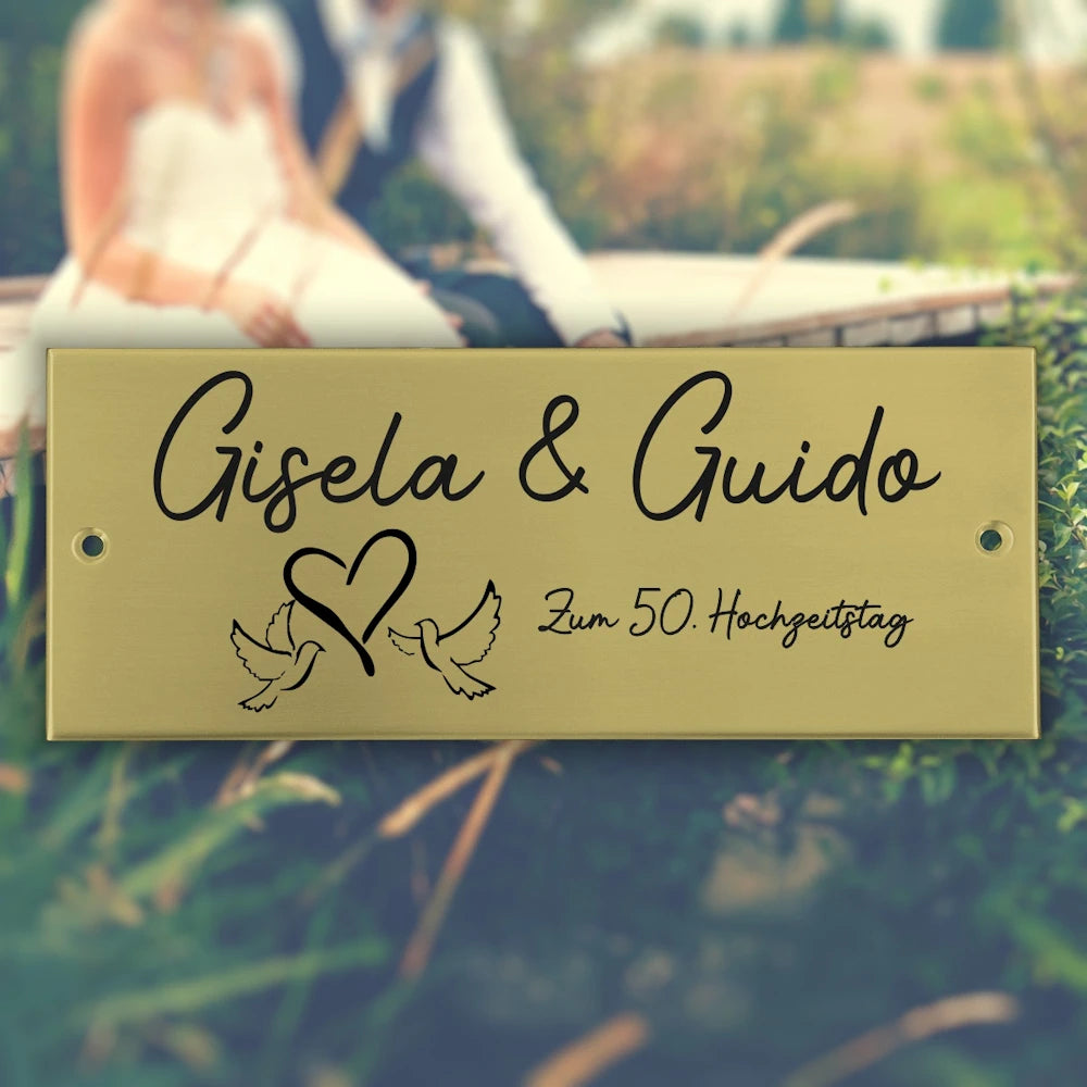 Hochzeitsschild Messing | Personalisiert mit Name, Datum oder Text | Eckig