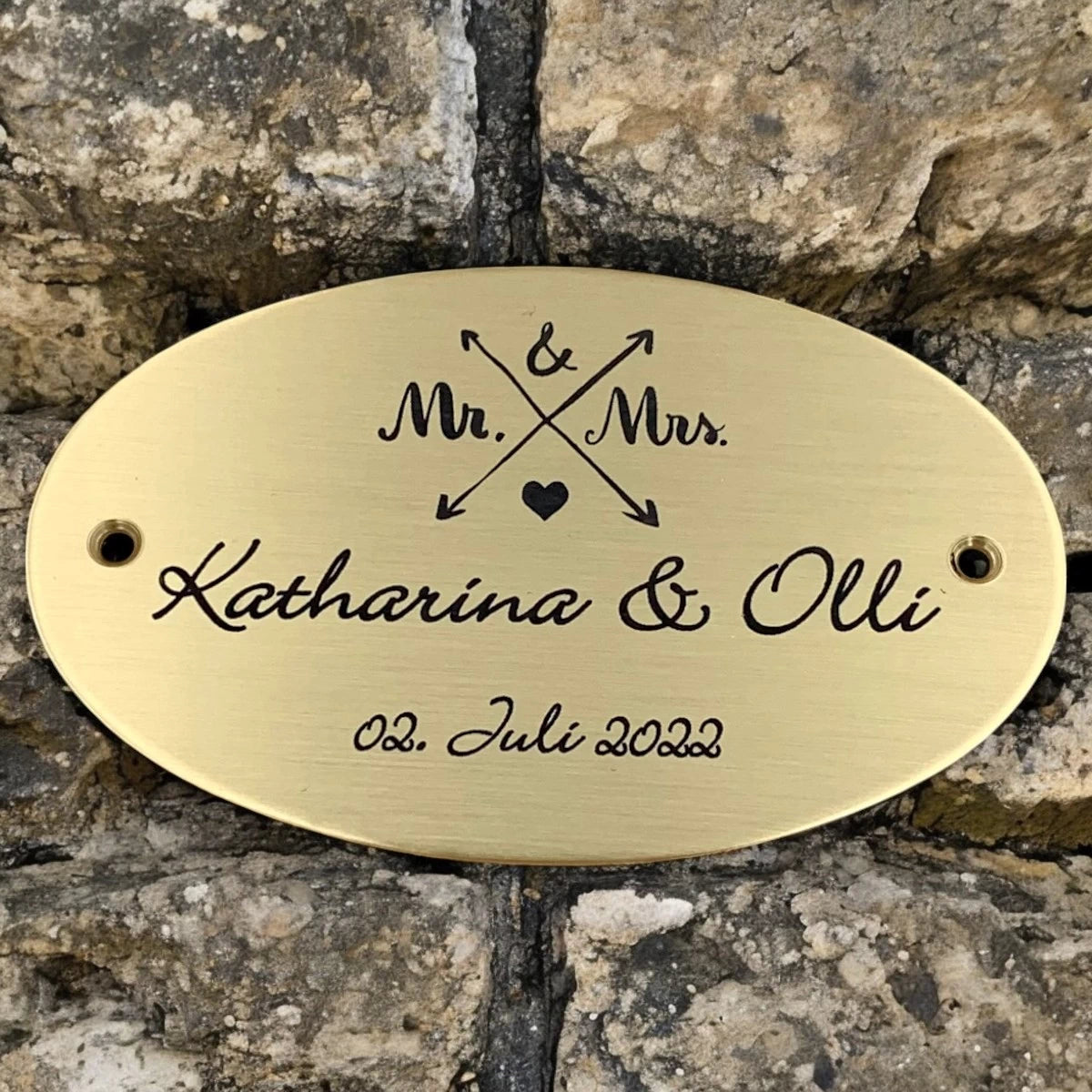 Hochzeitsschild Messing | Personalisiert mit Name, Datum oder Text | Oval