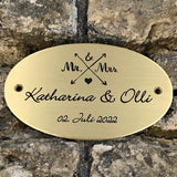 Hochzeitsschild Messing | Personalisiert mit Name, Datum oder Text | Oval