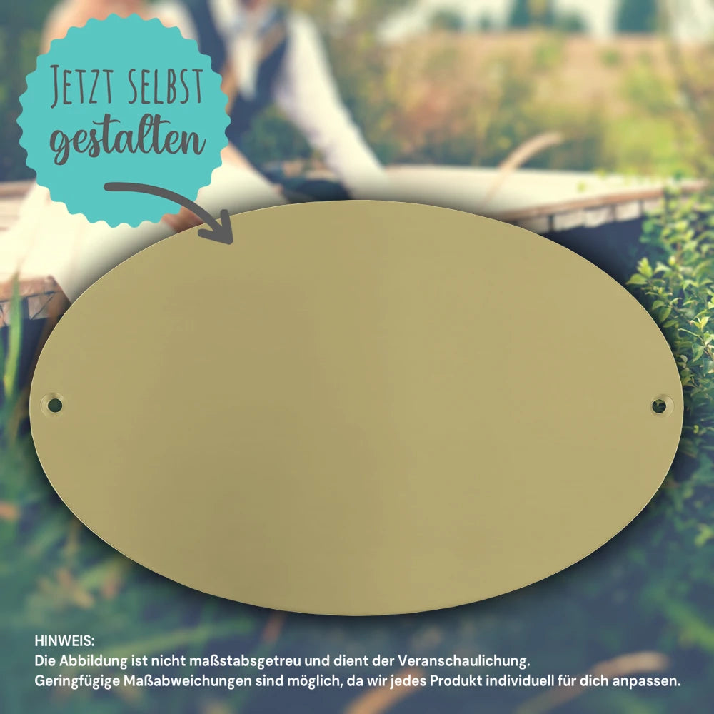 Hochzeitsschild Messing | Personalisiert mit Name, Datum oder Text | Oval