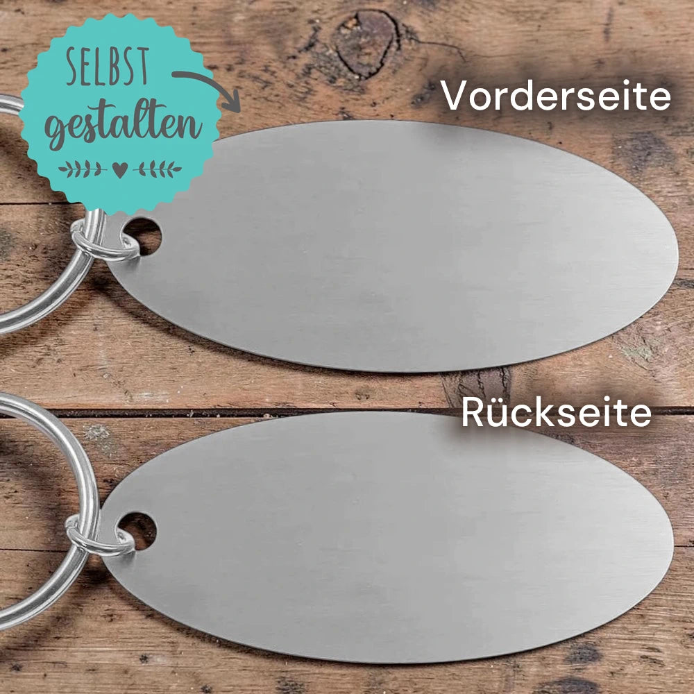 Edelstahl Schlüsselanhänger in Ovaler Form mit Gravur - Gravurshop