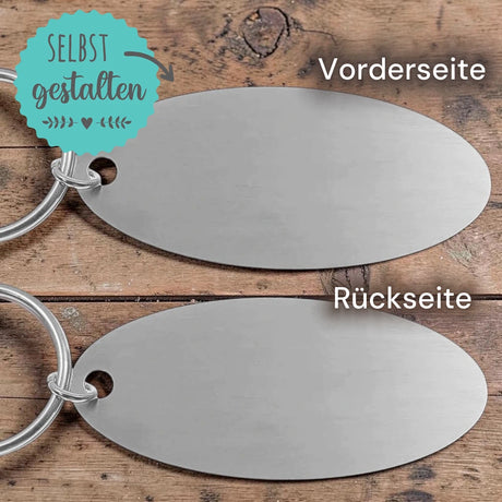 Edelstahl Schlüsselanhänger in Ovaler Form mit Gravur - Gravurshop