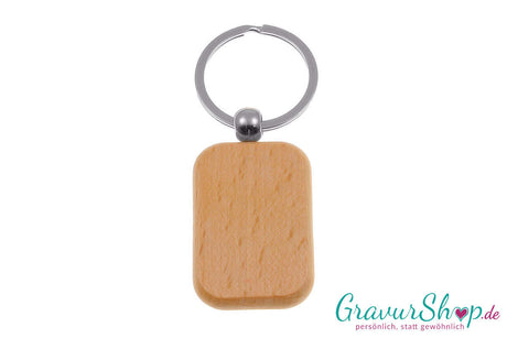 Rechteckiger Schlüsselanhänger aus Holz, 44 × 30 mm – mit Gravur, kostenlos personalisiert
