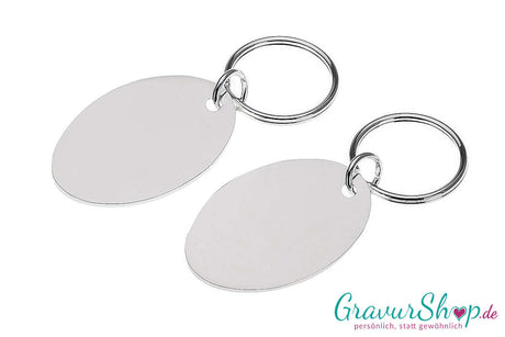 Ovaler Schlüsselanhänger 55, versilbert und hochglanzpoliert – mit Gravur, kostenlos personalisiert