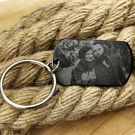 Personalisierter Schlüsselanhänger deinem Foto | Dein Bild graviert | DOGTAG schwarz