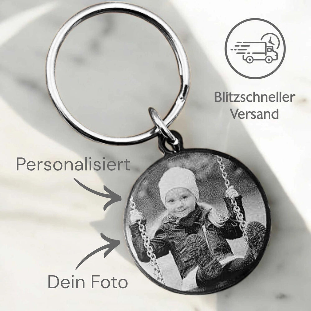 Schlüsselanhänger mit Foto - Rund Schwarz