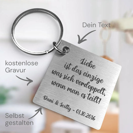 Quadratischer Schlüsselanhänger 63, schlicht und für alle geeignet – mit Gravur, kostenlos personalisiert