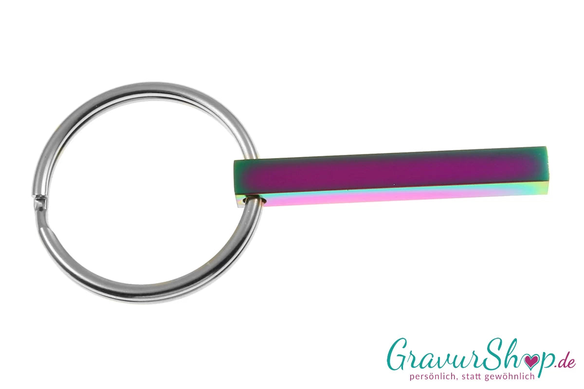 Edelstahl Säulen Schlüsselanhänger Regenbogen mit Gravur