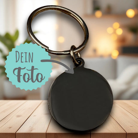 Schlüsselanhänger mit Foto - Rund Schwarz
