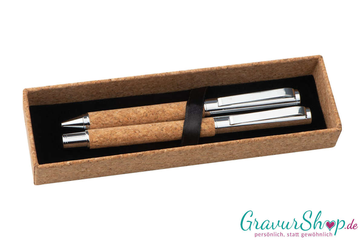 Schreibset 08 mit Gravur mit Kork Etui