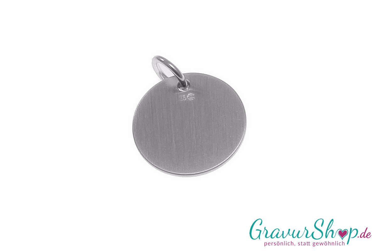 Runder 925er Silberanhänger Rückseite mit Gravur