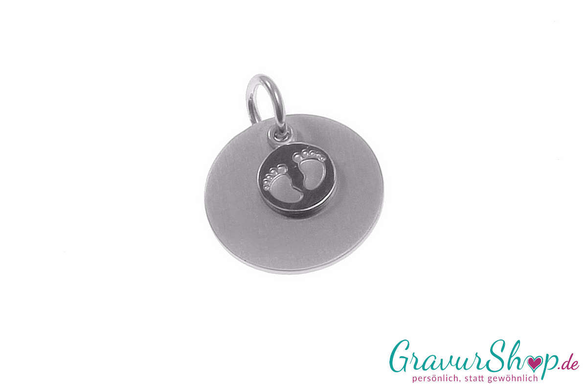 Runder 925er Doppel Silberanhänger Füßchen mit Gravur