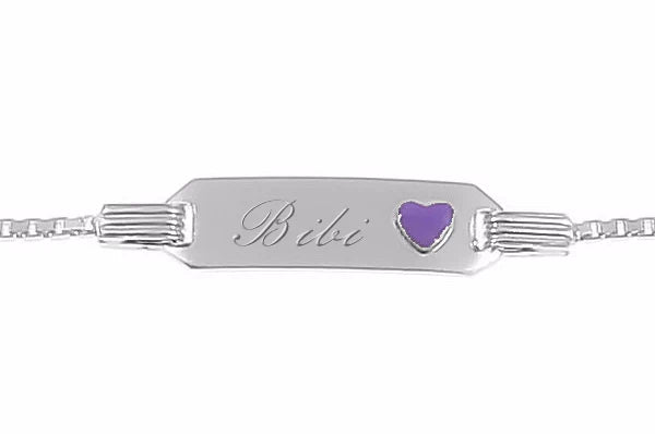 925er Kinder-Silberarmband mit  lila Emaile Herz