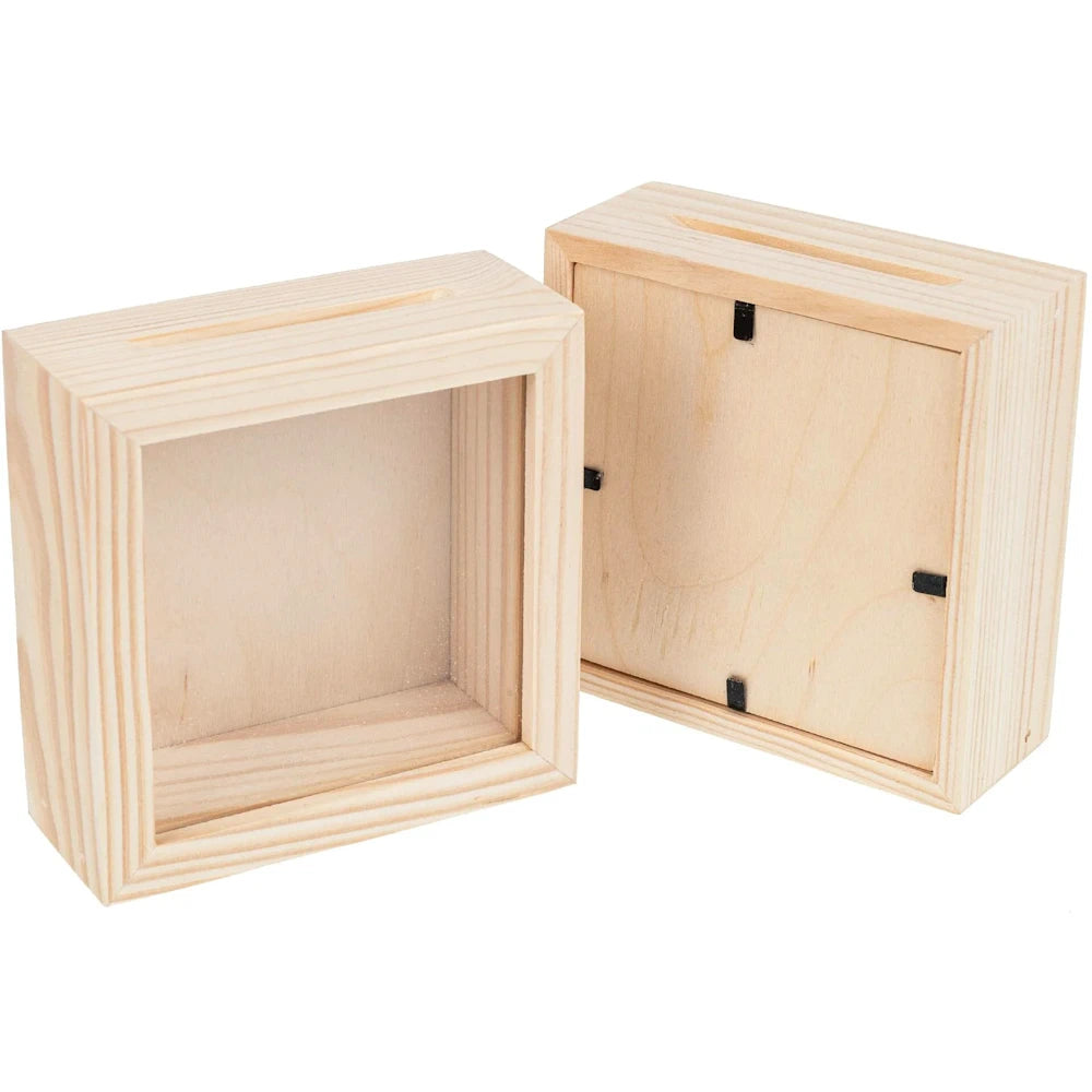 Personalisierte Holz-Spardose mit Glasfront & Gravur – Bilderrahmen Sparbox 10x10 cm