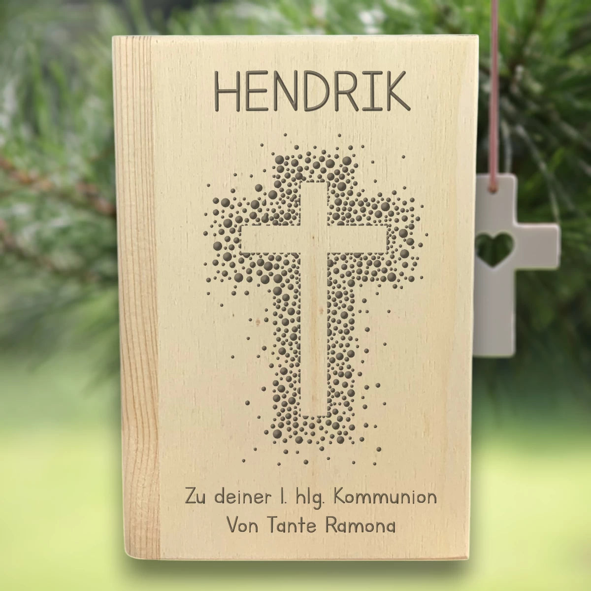 Personalisierte Spardose "Sparbuch" | zur Kommunion oder Konfirmation – Kreuz und Punkte