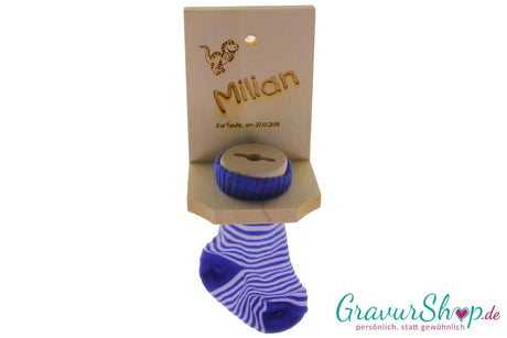 Spardose Sparstrumpf Blau mit Gravur Muster 4