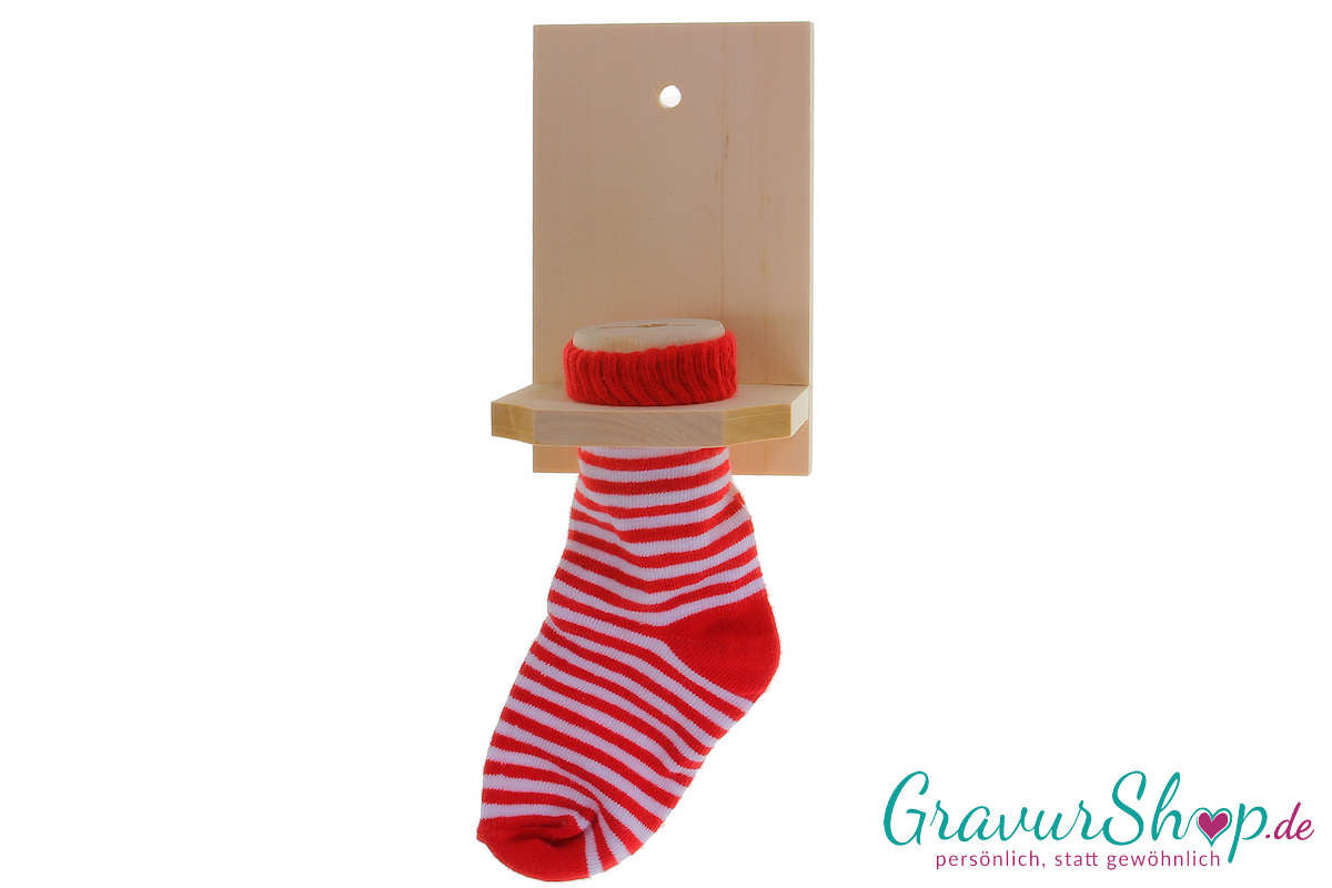 Spardose Sparstrumpf Rot mit Lasergravur Holzhalterung