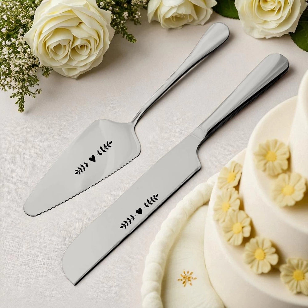 Graviertes Tortenmesser & Tortenheber Set | Personalisiertes Geschenk zur Hochzeit | Style 1