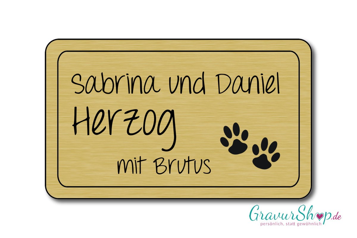 Hunde & Katzenschild Modell O mit Gravur gold gebürstet