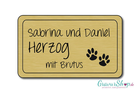 Hunde & Katzenschild Modell O mit Gravur gold gebürstet