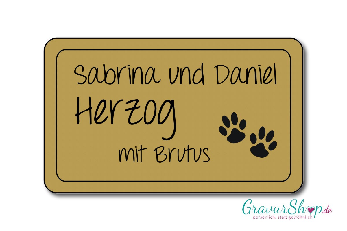 Hunde & Katzenschild Modell O mit Gravur gold matt